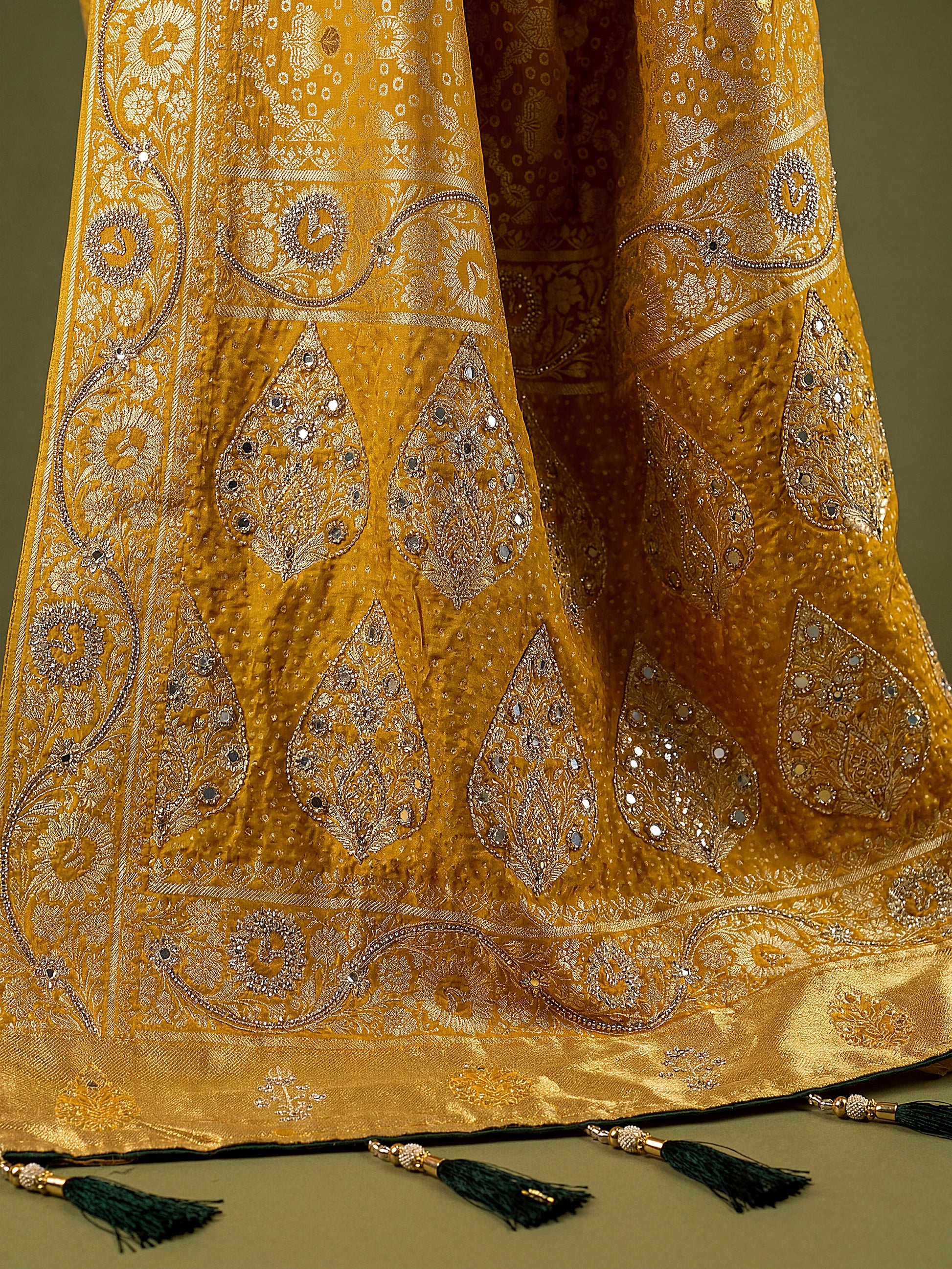 Wonderful Mustard Yellow Zari Work Silk Wedding Wear Saree With Blouse