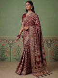 Captivating Marron Banarasi Work Silk Wedding Wear Saree With Blouse