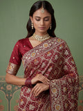 Captivating Marron Banarasi Work Silk Wedding Wear Saree With Blouse