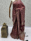 Captivating Marron Banarasi Work Silk Wedding Wear Saree With Blouse