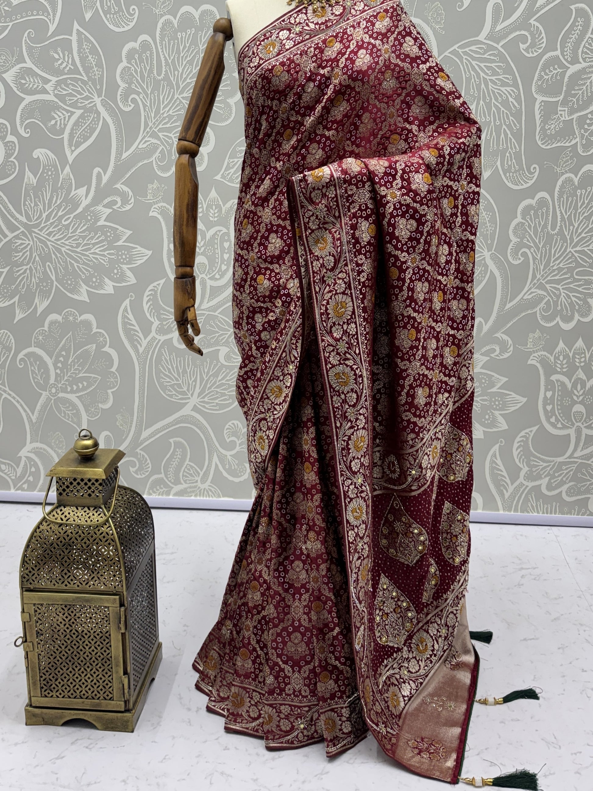 Captivating Marron Banarasi Work Silk Wedding Wear Saree With Blouse