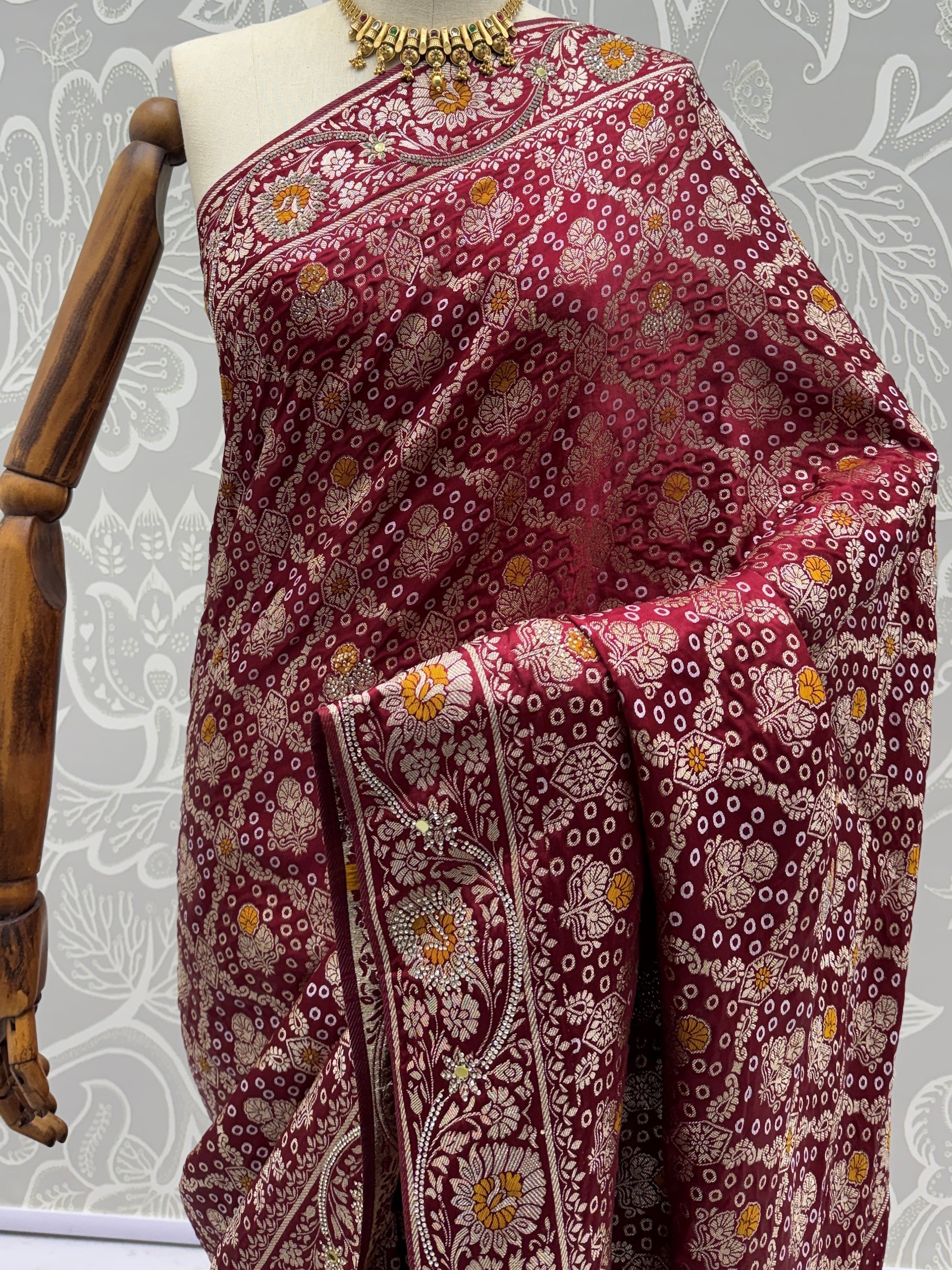 Captivating Marron Banarasi Work Silk Wedding Wear Saree With Blouse