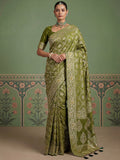 Glowing Olive Green Zari Weaving Silk Festival Wear  Saree with Blouse