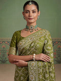 Glowing Olive Green Zari Weaving Silk Festival Wear  Saree with Blouse
