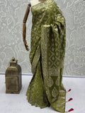 Glowing Olive Green Zari Weaving Silk Festival Wear  Saree with Blouse