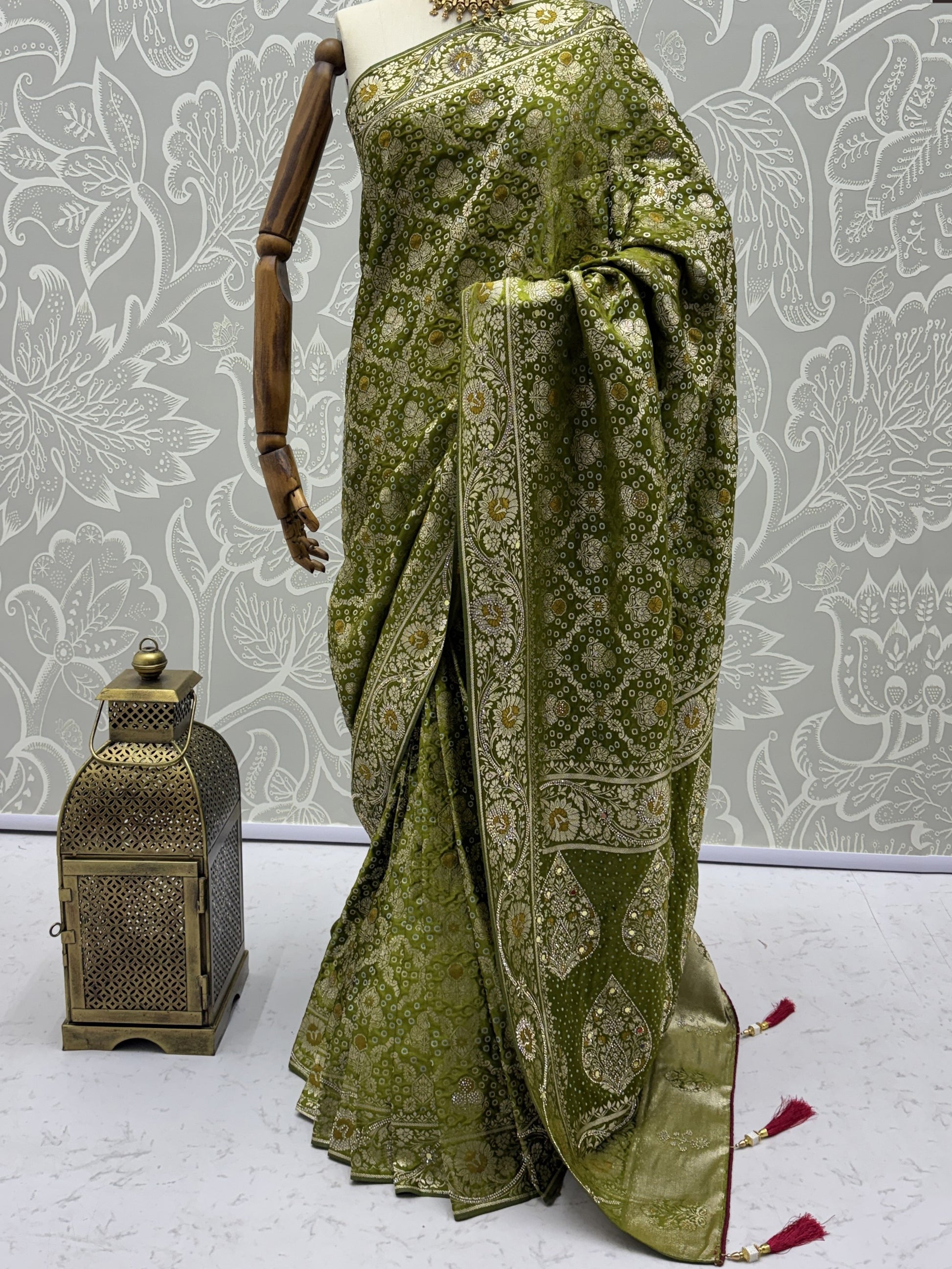 Glowing Olive Green Zari Weaving Silk Festival Wear  Saree with Blouse