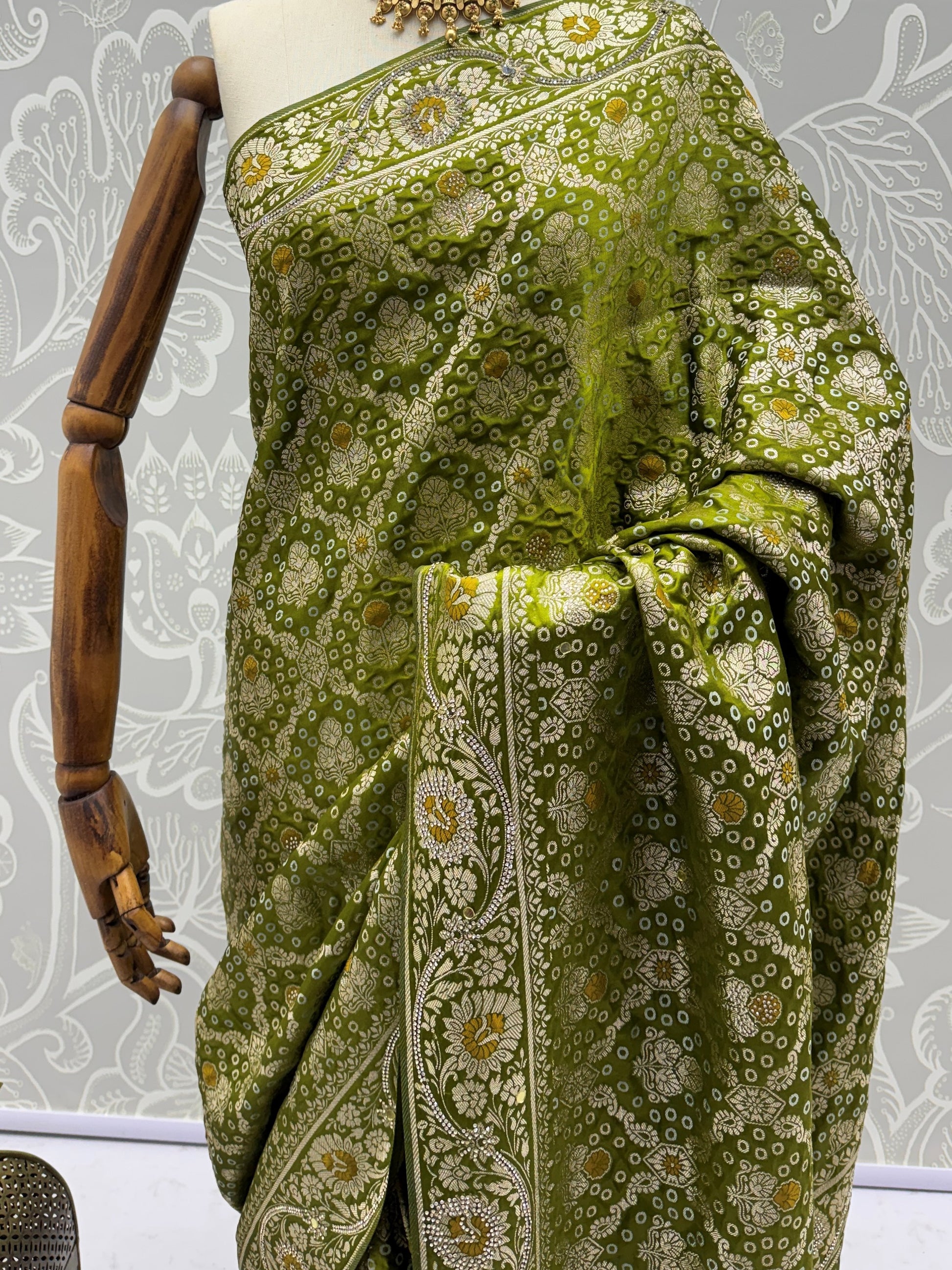 Glowing Olive Green Zari Weaving Silk Festival Wear  Saree with Blouse
