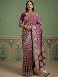 Wonderful Purple Zari Weaving Silk Wedding Wear Saree with Blouse
