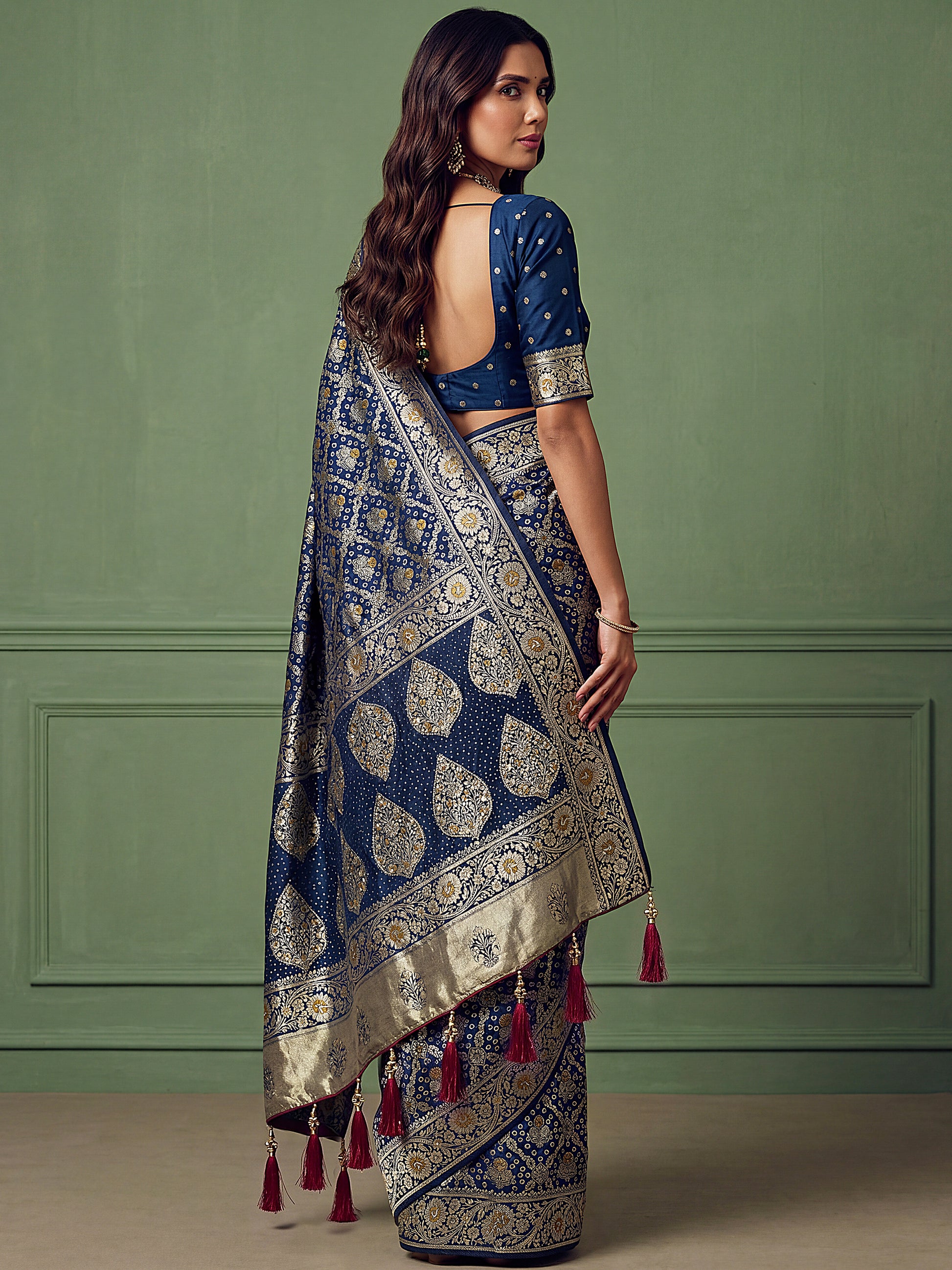 Fantastic Blue Zari Weaving Silk Function Wear Saree with Blouse
