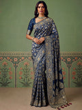 Fantastic Blue Zari Weaving Silk Function Wear Saree with Blouse