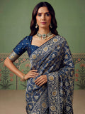 Fantastic Blue Zari Weaving Silk Function Wear Saree with Blouse