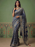 Fantastic Blue Zari Weaving Silk Function Wear Saree with Blouse