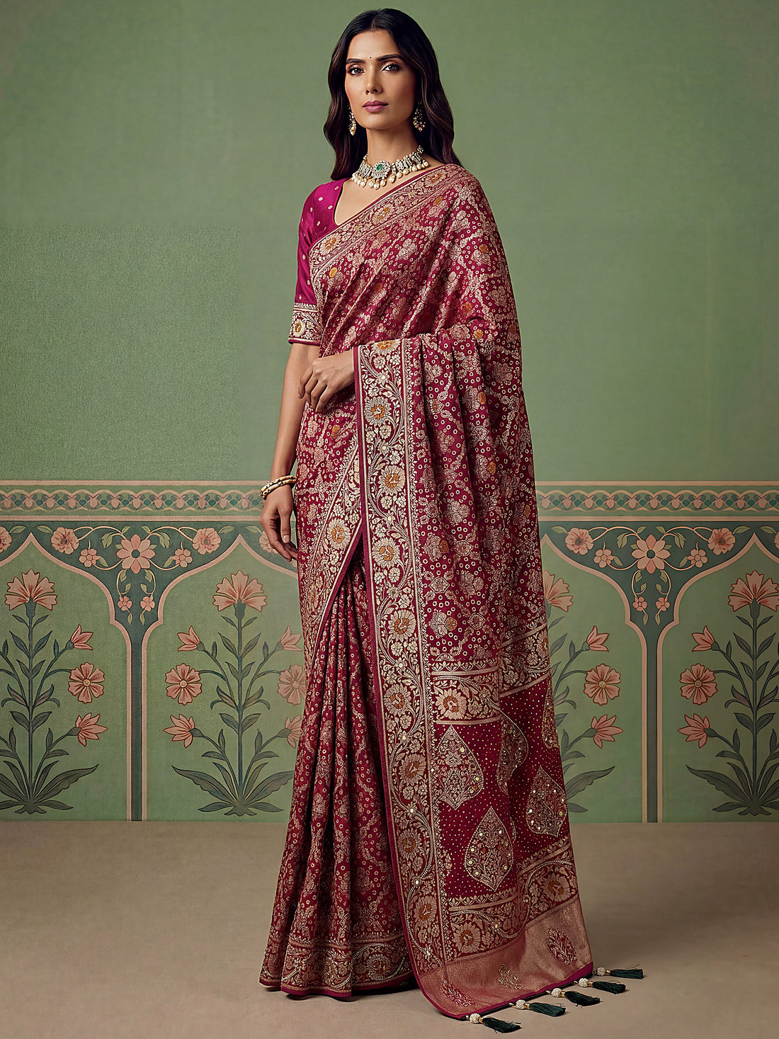 Awesome Rani Pink Zari Weaving Silk Festival Wear Saree with Blouse