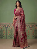 Awesome Rani Pink Zari Weaving Silk Festival Wear Saree with Blouse