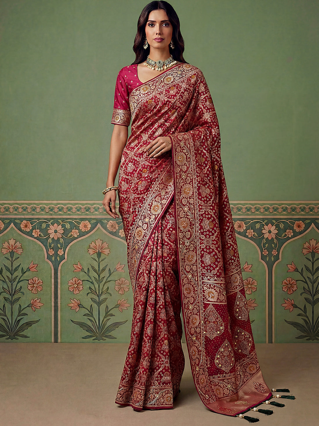 Awesome Rani Pink Zari Weaving Silk Festival Wear Saree with Blouse
