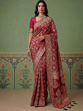 Awesome Rani Pink Zari Weaving Silk Festival Wear Saree with Blouse