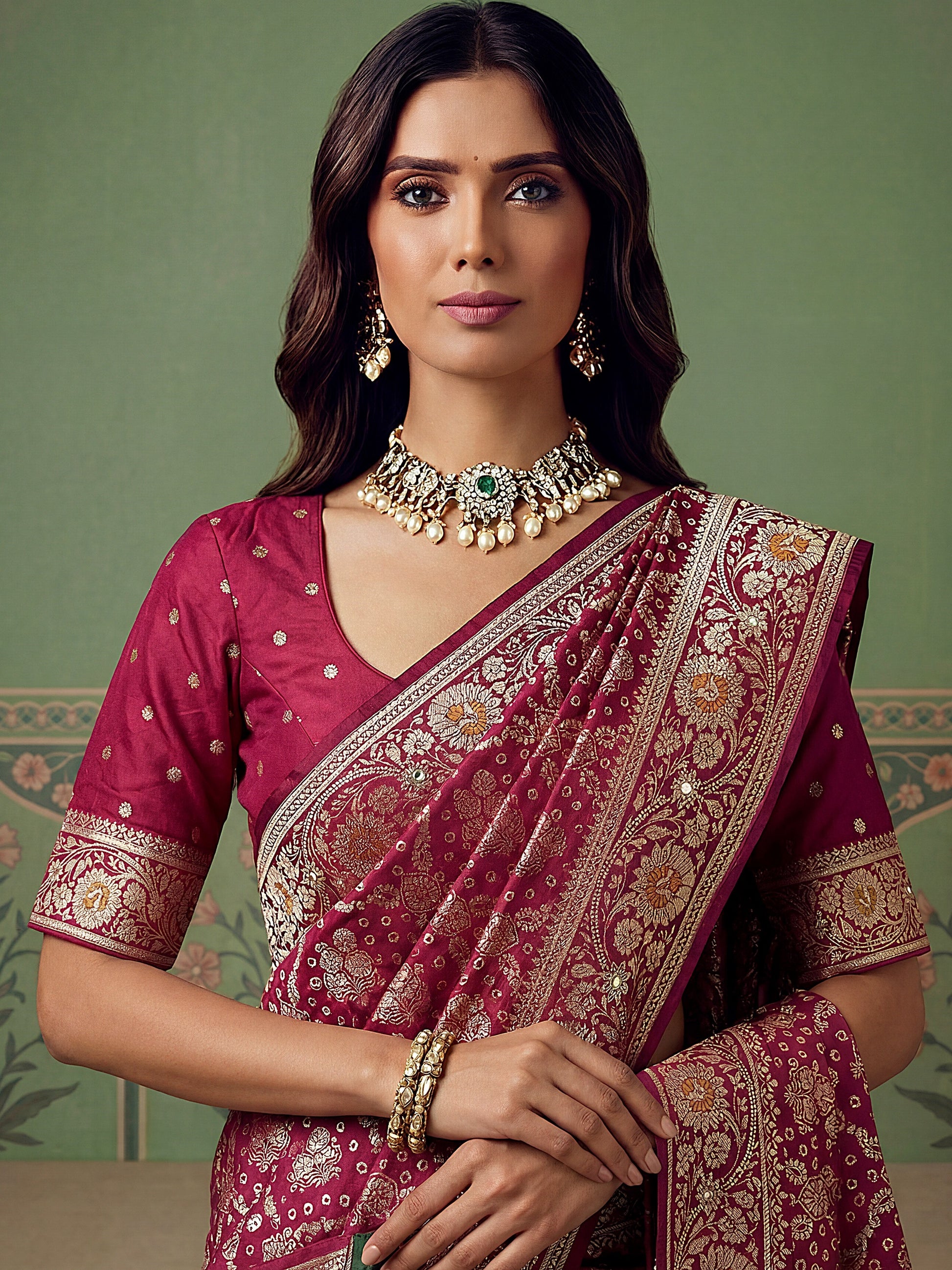 Awesome Rani Pink Zari Weaving Silk Festival Wear Saree with Blouse