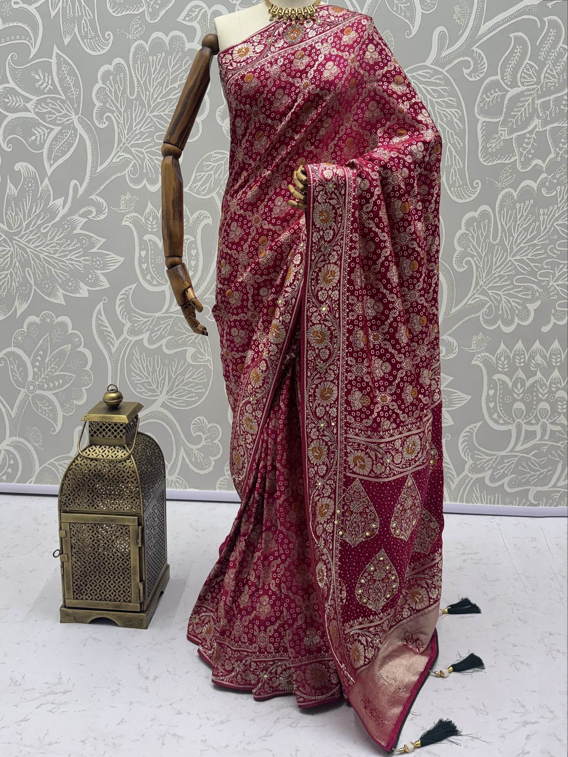 Awesome Rani Pink Zari Weaving Silk Festival Wear Saree with Blouse