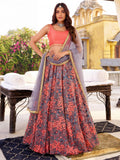 Adorable Grey Floral Embroidered Net Sangeet Wear Lehenga With Blouse