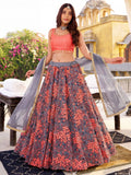 Adorable Grey Floral Embroidered Net Sangeet Wear Lehenga With Blouse