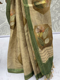 Beautiful Beige Dori Work Silk Function Wear Saree With Blouse