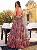 Adorable Grey Floral Embroidered Net Sangeet Wear Lehenga With Blouse