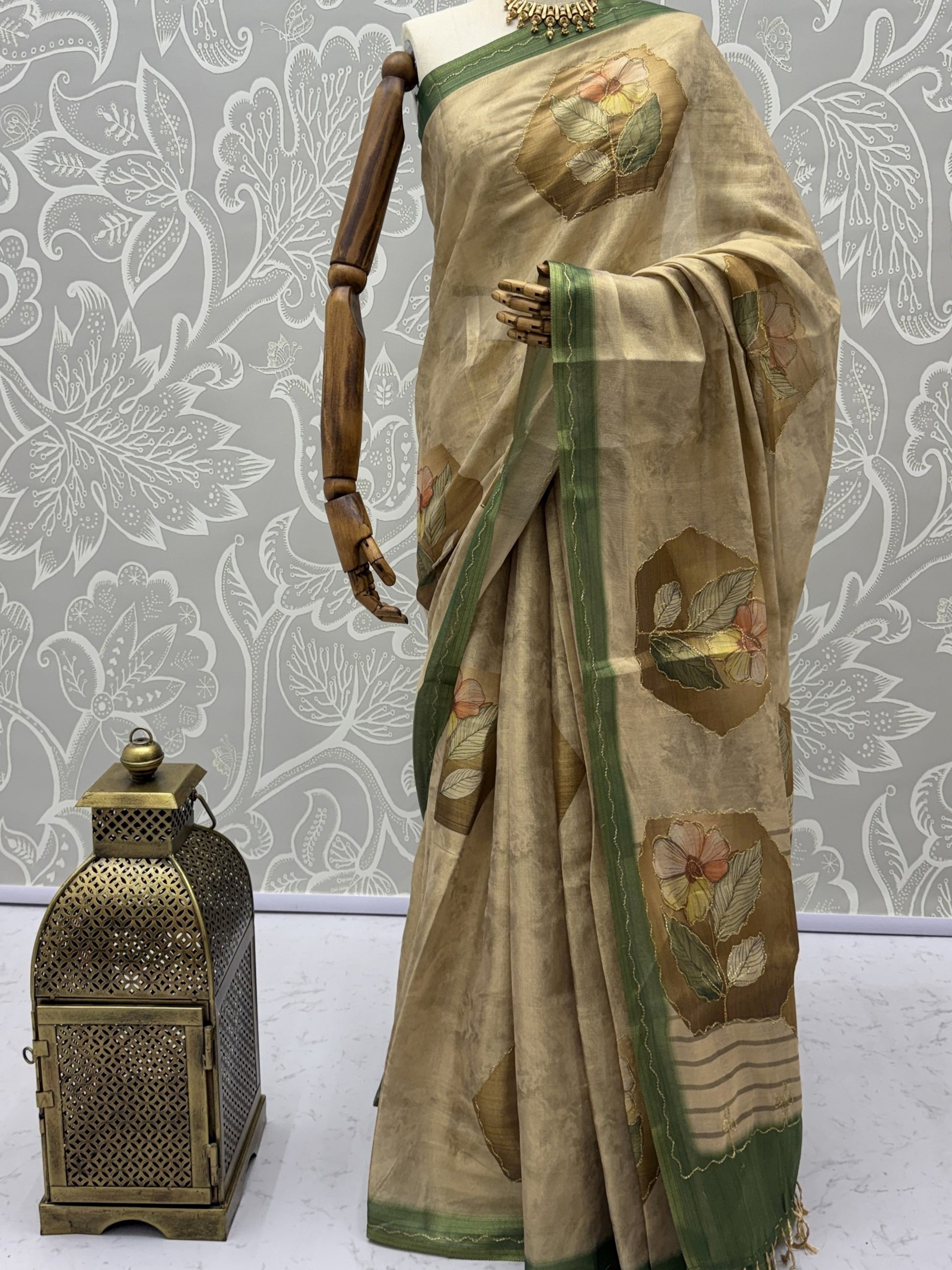 Beautiful Beige Dori Work Silk Function Wear Saree With Blouse