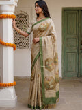 Beautiful Beige Dori Work Silk Function Wear Saree With Blouse