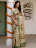 Beautiful Beige Dori Work Silk Function Wear Saree With Blouse