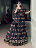 Attractive Black Digital Printed Chanderi Festive Wear Gown