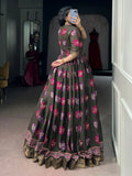 Wonderful Olive Green Digital Printed Chanderi Event Wear Gown