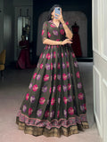 Wonderful Olive Green Digital Printed Chanderi Event Wear Gown