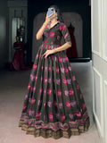 Wonderful Olive Green Digital Printed Chanderi Event Wear Gown
