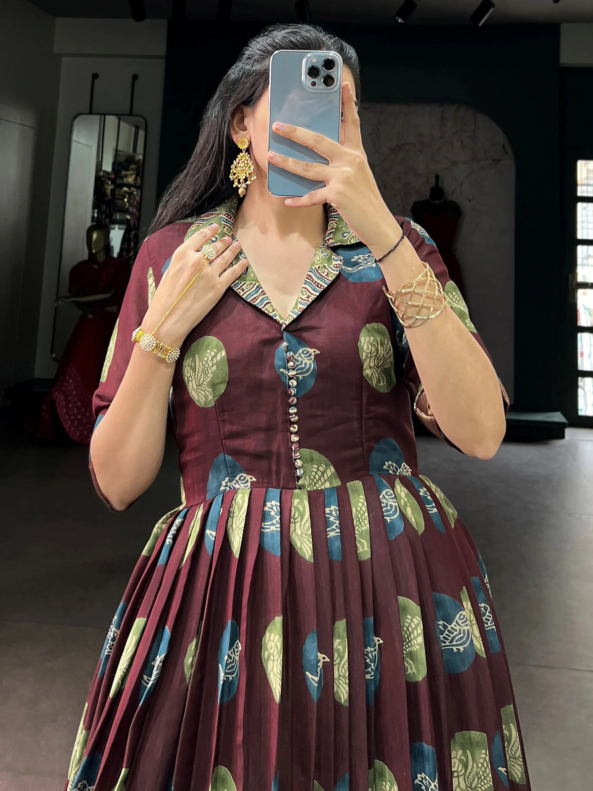 Fabulous Maroon Digital Printed Chanderi Festive Wear Gown