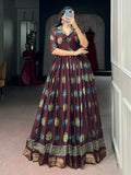 Fabulous Maroon Digital Printed Chanderi Festive Wear Gown