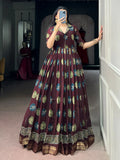 Fabulous Maroon Digital Printed Chanderi Festive Wear Gown