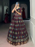 Fabulous Maroon Digital Printed Chanderi Festive Wear Gown