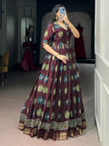 Fabulous Maroon Digital Printed Chanderi Festive Wear Gown