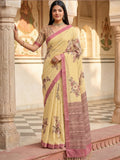Gorgeous Beige Printed Silk Festival Wear Saree With Blouse