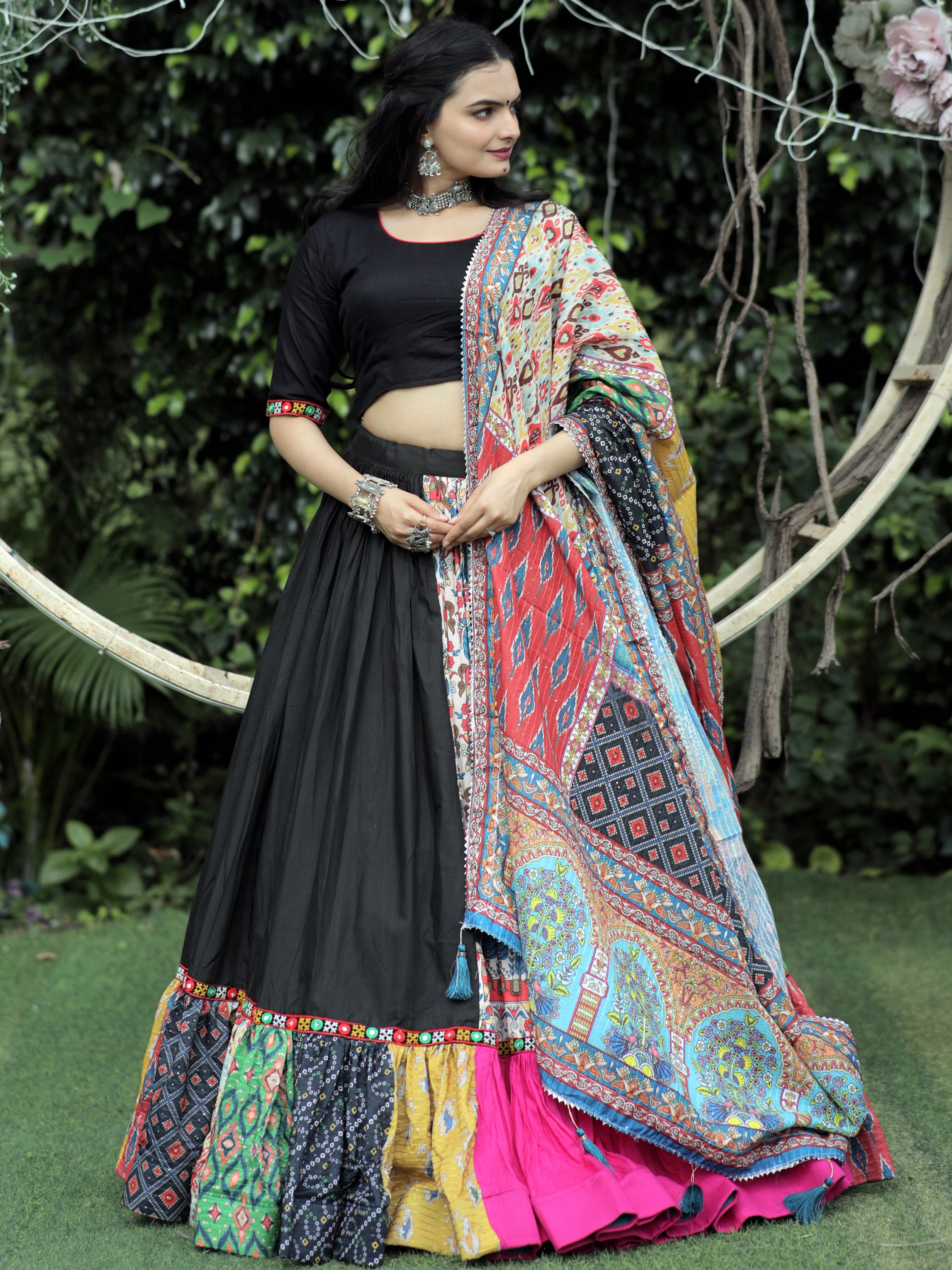 Shop Black Printed Rayon Navratri Lehenga Choli Online At Zeel Clothing