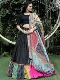 Charming Black Printed Rayon Navratri Lehenga Choli With Dupatta