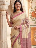 Gorgeous Beige Printed Silk Festival Wear Saree With Blouse