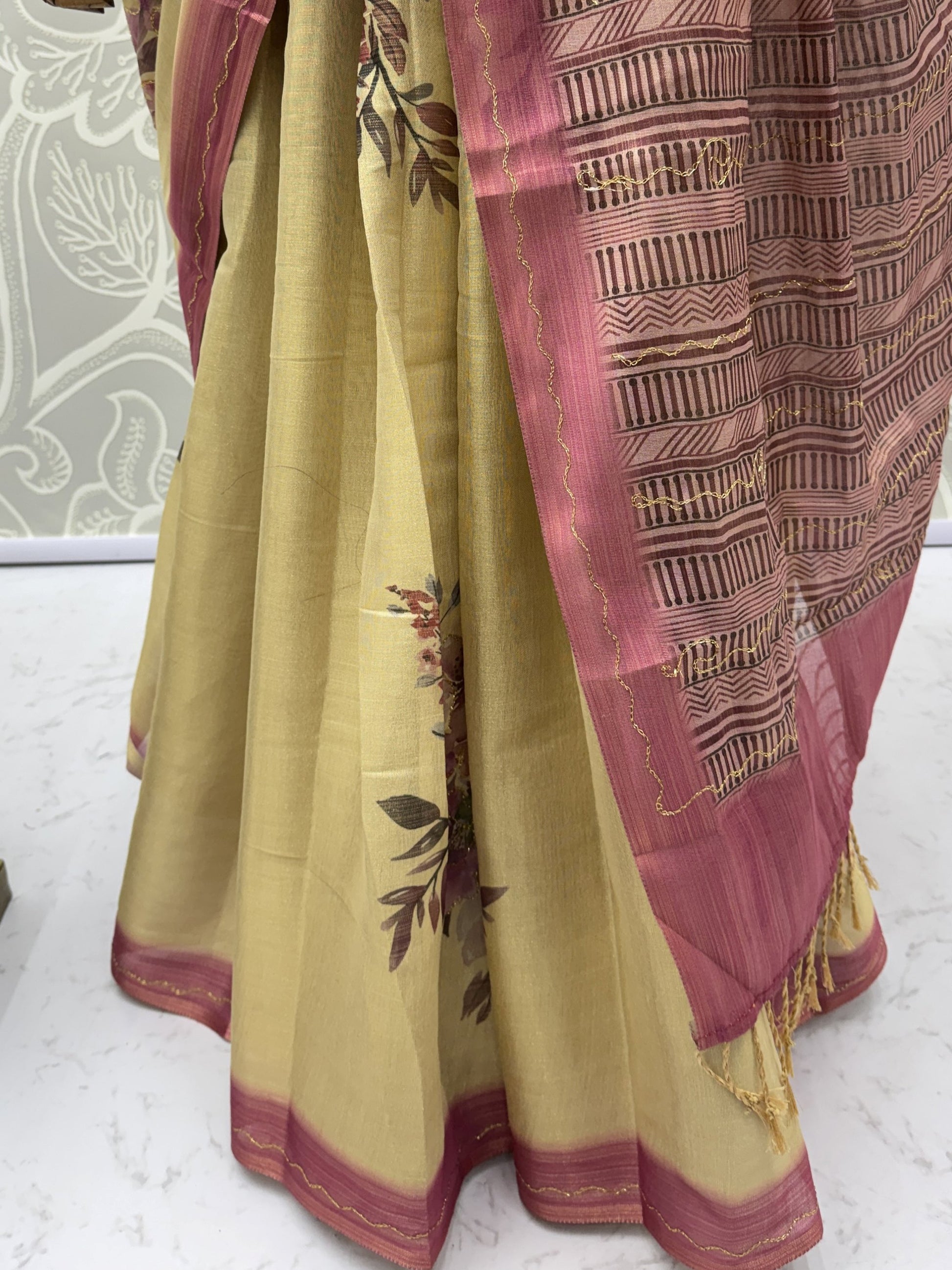 Gorgeous Beige Printed Silk Festival Wear Saree With Blouse