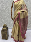 Gorgeous Beige Printed Silk Festival Wear Saree With Blouse