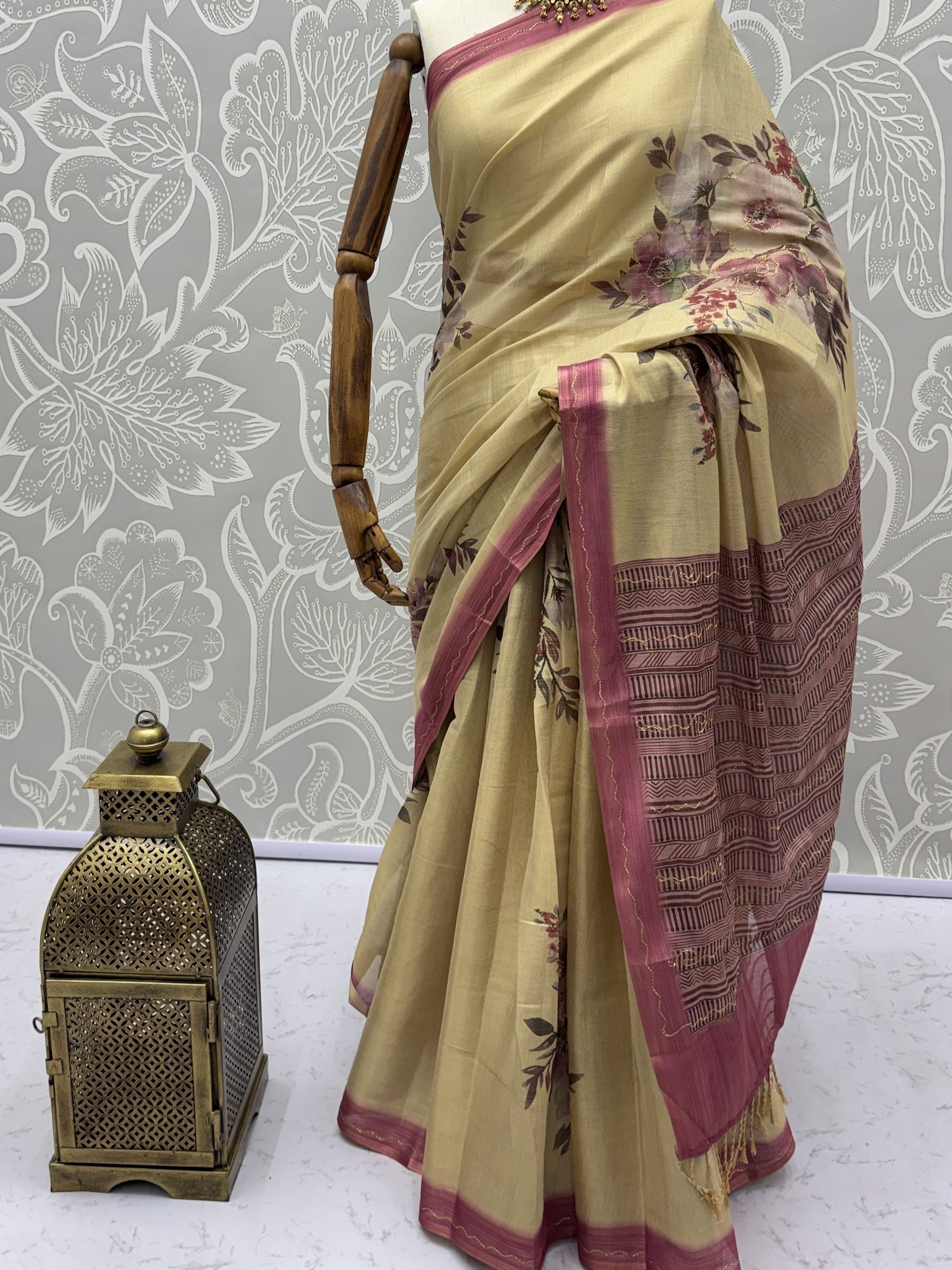 Gorgeous Beige Printed Silk Festival Wear Saree With Blouse