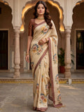 Gorgeous Beige Floral Printed Silk Festival Wear Saree With Blouse