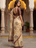 Gorgeous Beige Floral Printed Silk Festival Wear Saree With Blouse