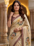 Gorgeous Beige Floral Printed Silk Festival Wear Saree With Blouse