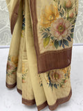 Gorgeous Beige Floral Printed Silk Festival Wear Saree With Blouse