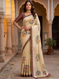 Gorgeous Beige Floral Printed Silk Festival Wear Saree With Blouse